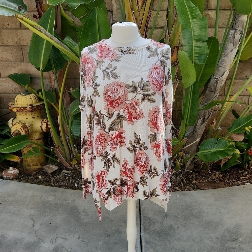 Show Me Your Mumu Bonfire Oversized Floral Rose Sweater Tunic Small
